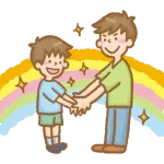 子供と手を繋ぐ家庭教師のアーチのイラスト